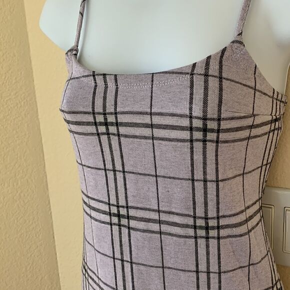 Purple Lavender Plaid Mini Stretchy Adjustable Straps Dress - Picture 5 of 9